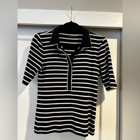LOFT Tops - EUC LOFT Black & White Striped Polo Style Top w/ 3/4 Sleeves in Size Medium